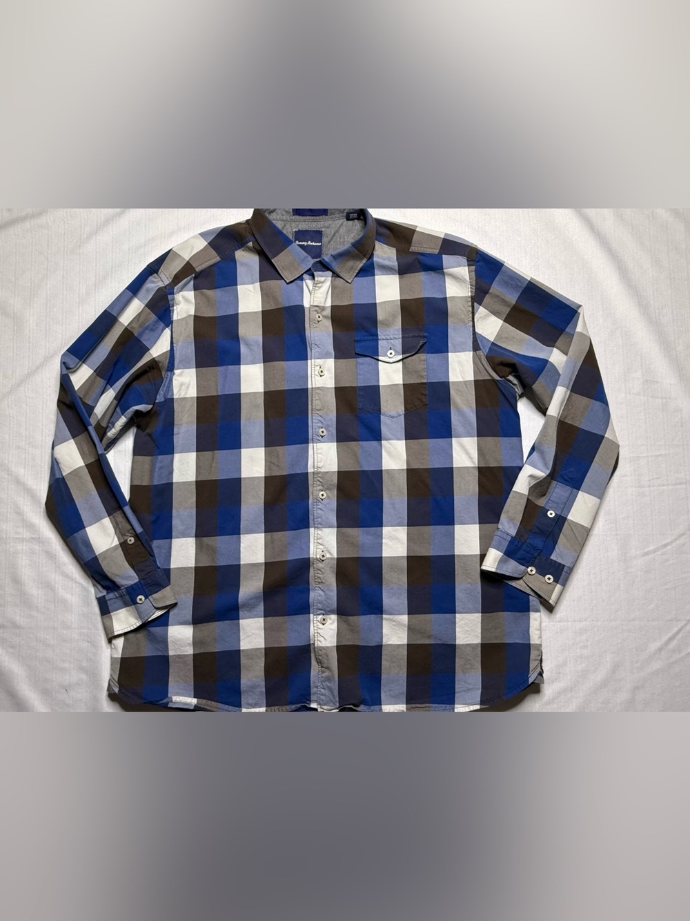 Tommy Bahama Men’s XXL Tall Blue Plaid Button Front Shirt Long Sleeve